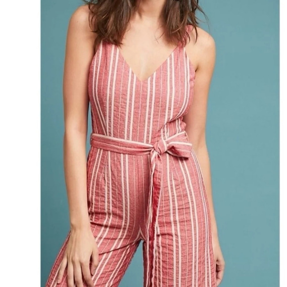 Anthropologie ett:twa Robin wide leg culotte jumpsuit red medium NO BELT - Picture 2 of 13